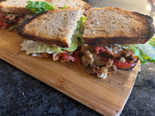 Chicken Cheesesteak on Garlic Rosemary Sourdough
