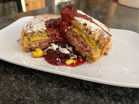 The Monte Cristo Served On Our Cinnamon Swirl Sourdough Bread