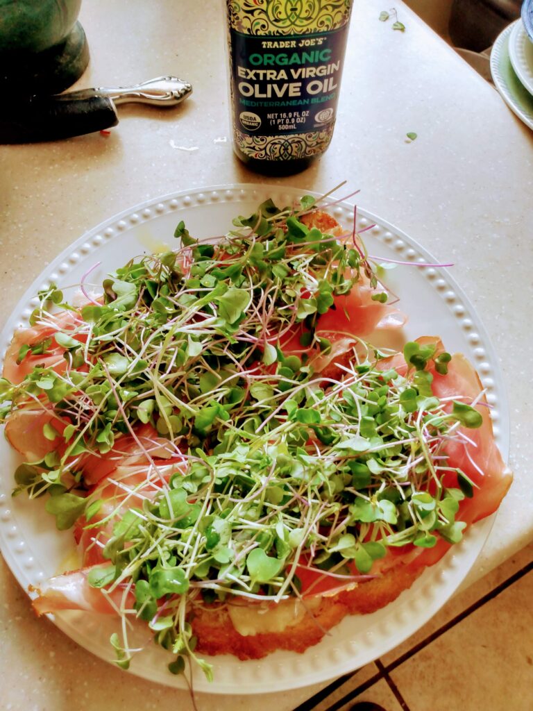 Open-Faced Prosciutto and Chicken Sandwich with Microgreens