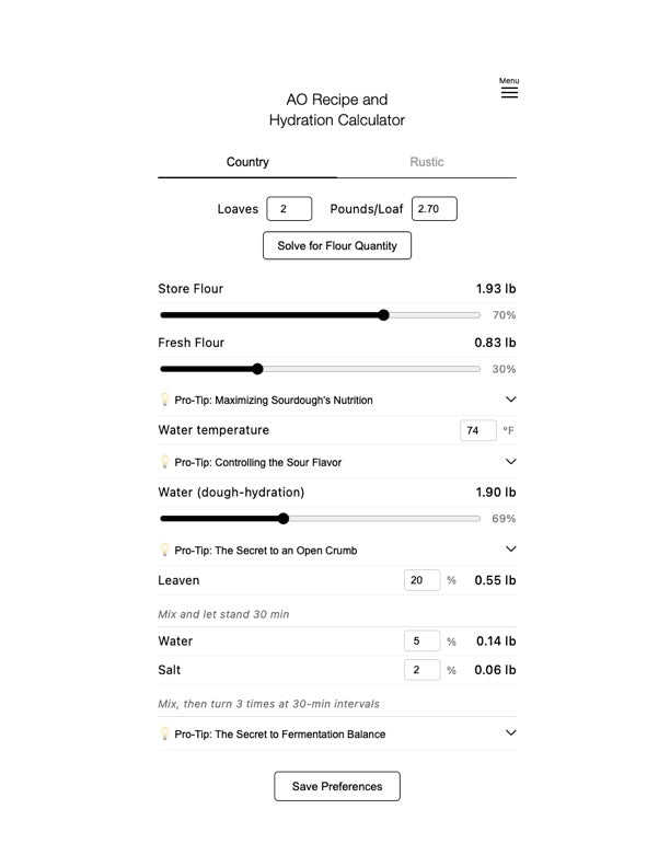 AO Recipe and Hydration Calculator